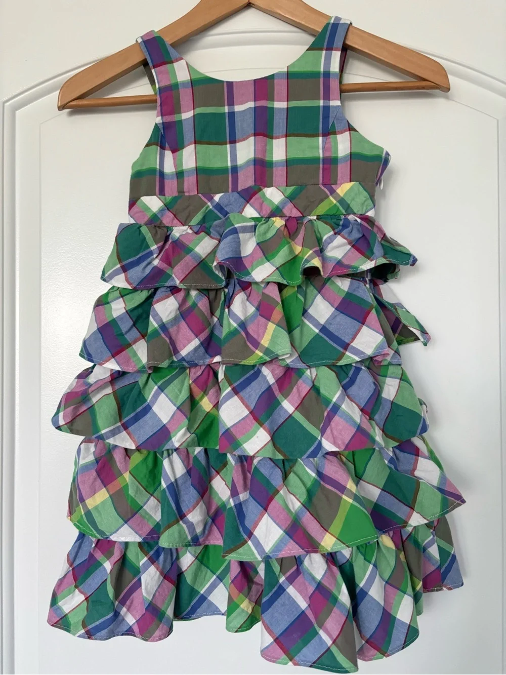 Ralph Lauren girls size 7 Cotton Madras plaid Ruffled Dress